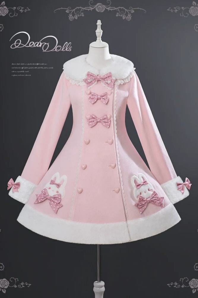 Tommy Bear Lovely Rabbit Detachable Collar Lolita Pink Coat