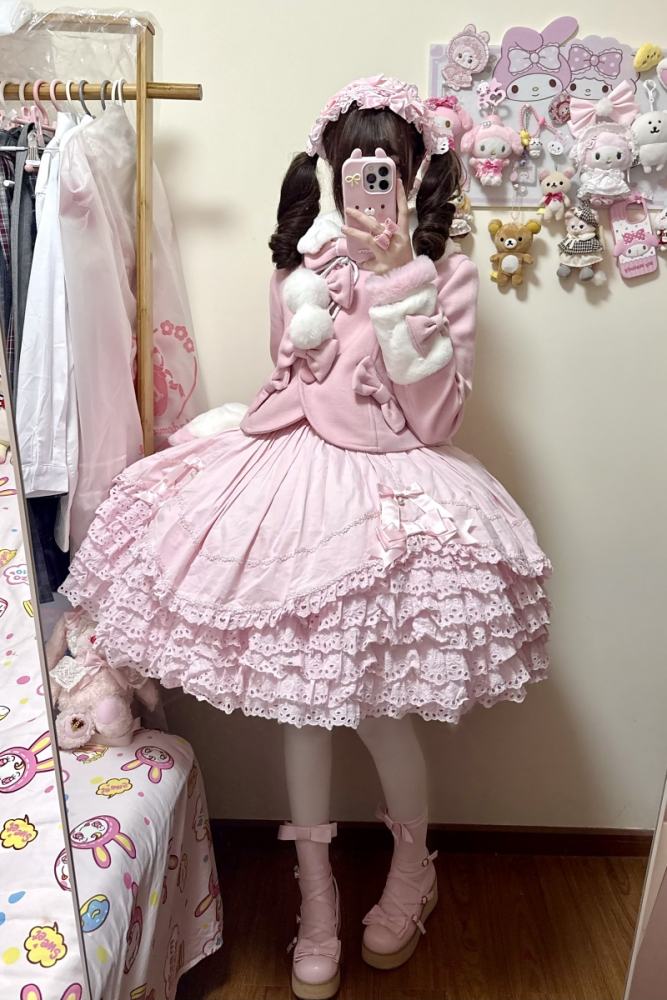 Sweet Wool Lolita Pink and White Short Coat
