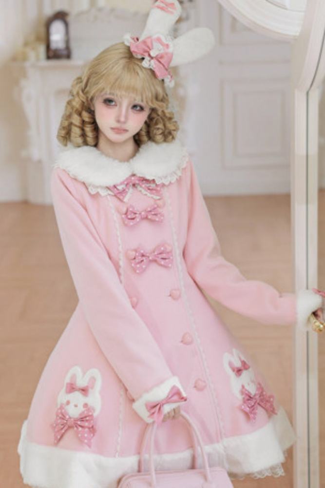 Tommy Bear Lovely Rabbit Detachable Collar Lolita Pink Coat