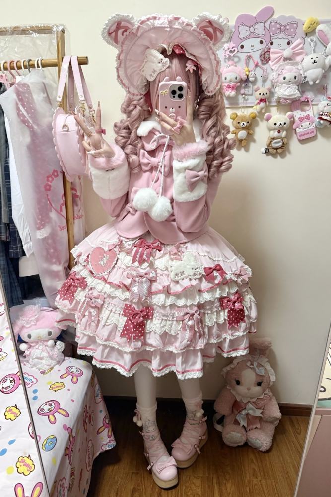 Sweet Wool Lolita Pink and White Short Coat
