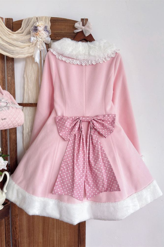 Tommy Bear Lovely Rabbit Detachable Collar Lolita Pink Coat