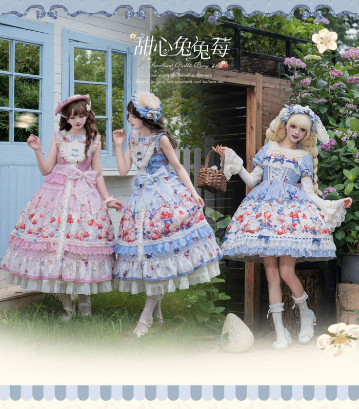 Sweetheart Rabbit Berry Prints Lolita JSK and OP