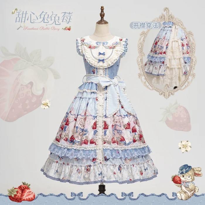 Sweetheart Rabbit Berry Prints Lolita JSK and OP