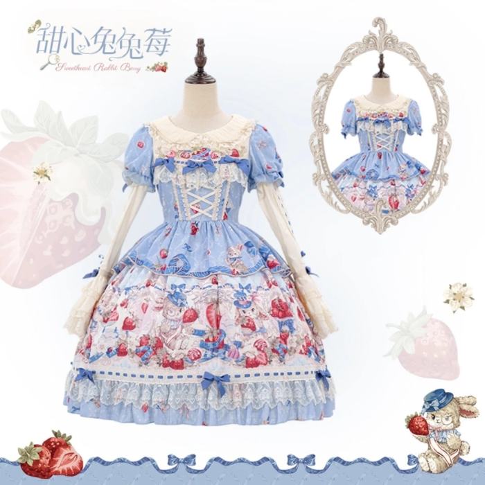 Sweetheart Rabbit Berry Prints Lolita JSK and OP