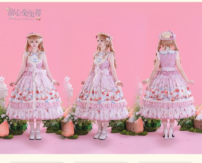 Sweetheart Rabbit Berry Prints Lolita JSK and OP
