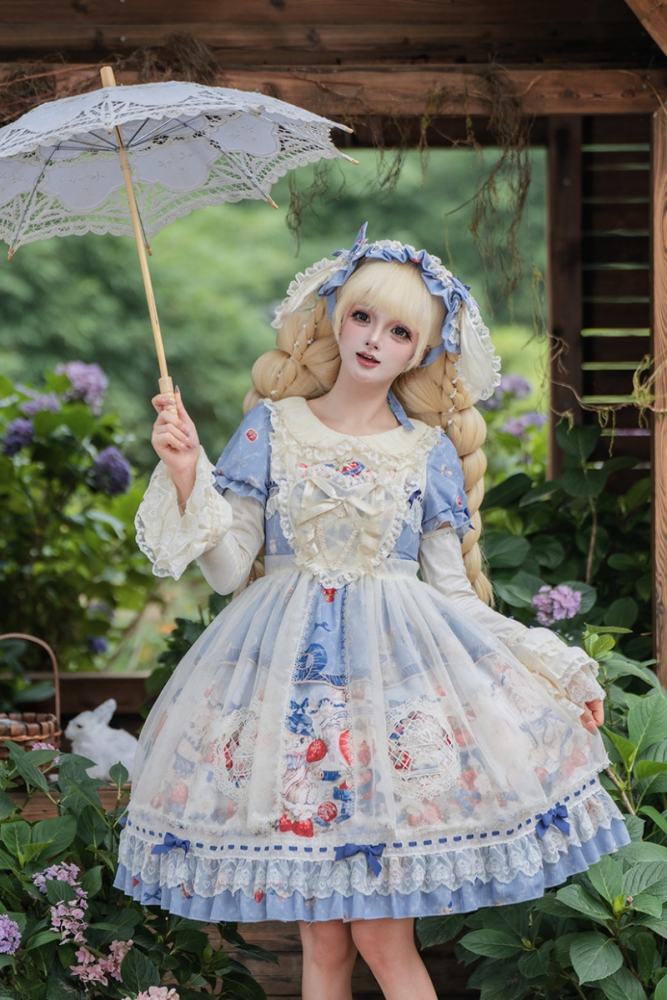 Sweetheart Rabbit Berry Prints Lolita JSK and OP