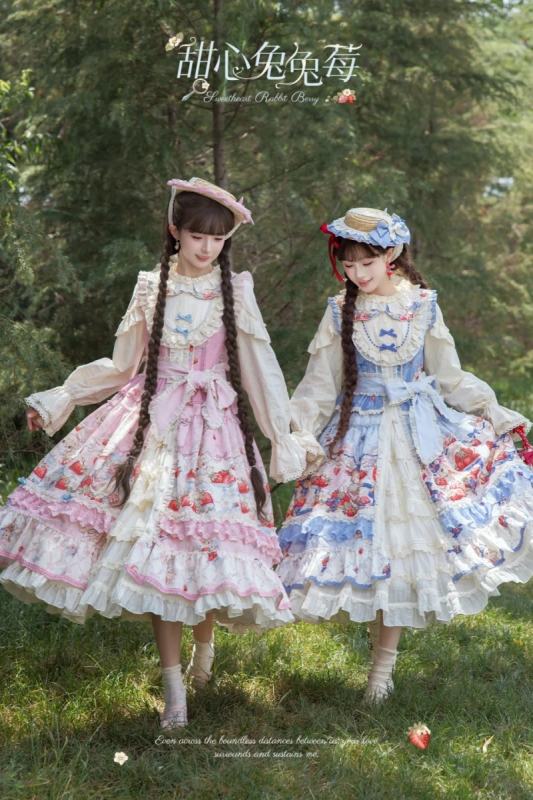 Sweetheart Rabbit Berry Prints Lolita JSK and OP