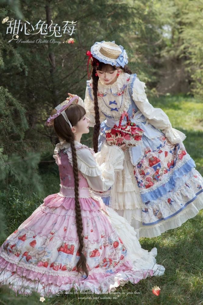 Sweetheart Rabbit Berry Prints Lolita JSK and OP