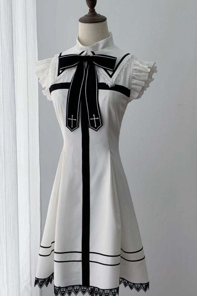 Ekomi Black Cross College Style Jirai Kei Dress and Coat
