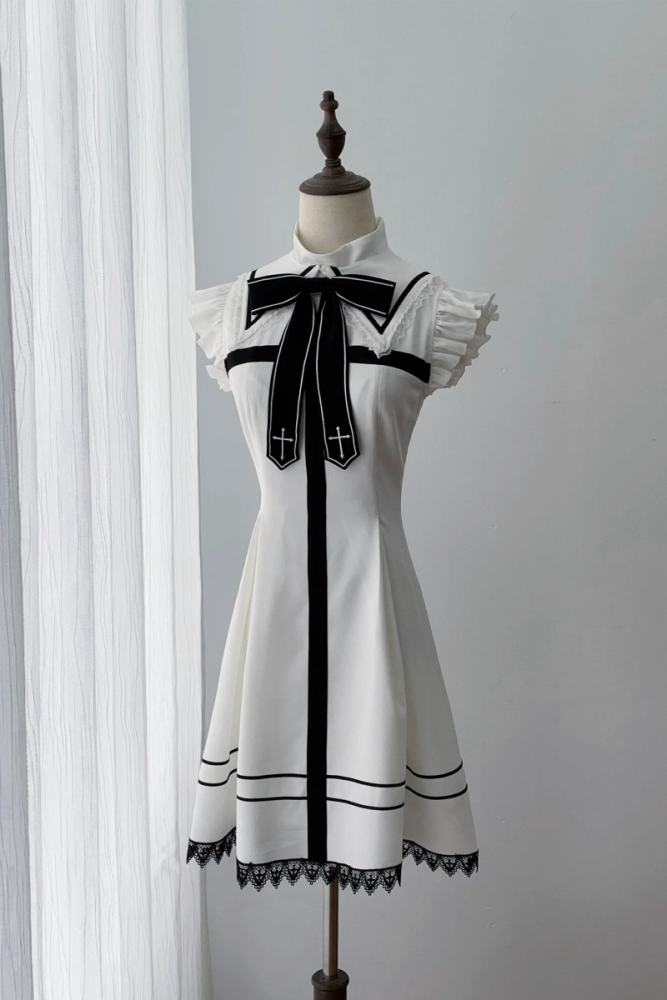 Ekomi Black Cross College Style Jirai Kei Dress and Coat