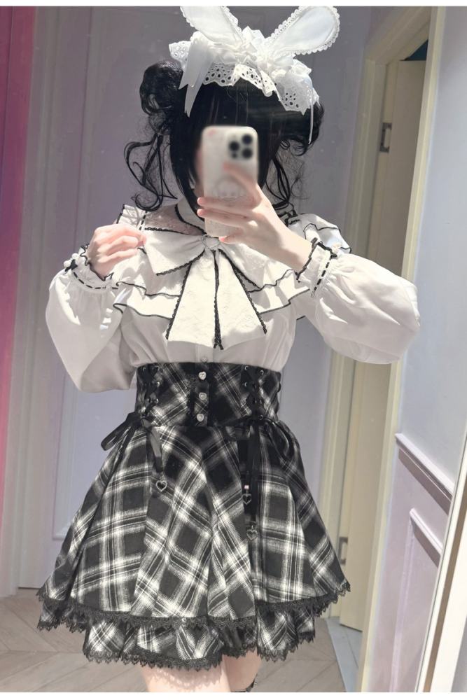 Yoshiki Plaid Lover Plus Size Retro Girly Top and Skirt