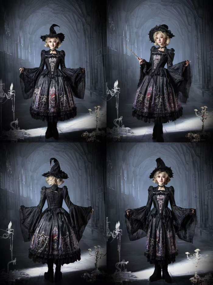 Hyq Rose Church Gothic Lolita Top Skirt and Witch Hat
