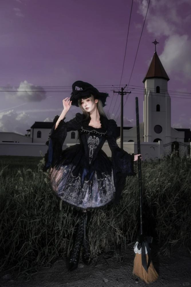 Hyq Rose Church Gothic Lolita Top Skirt and Witch Hat