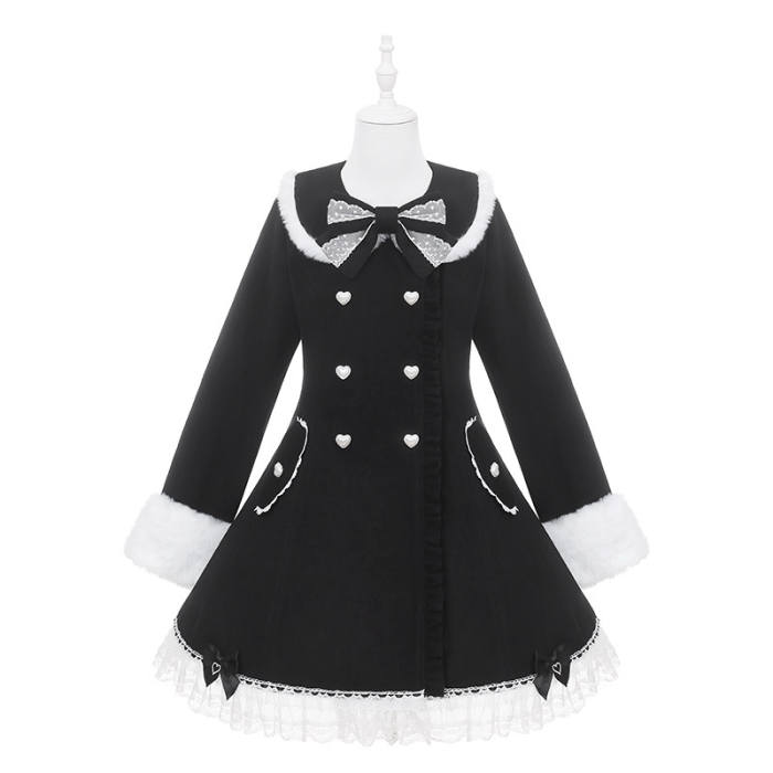 Puppet Bombs Snow Letter Sweet Pink and Black Long Coat