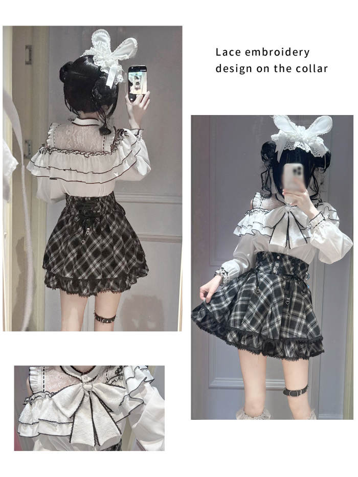 Yoshiki Plaid Lover Plus Size Retro Girly Top and Skirt