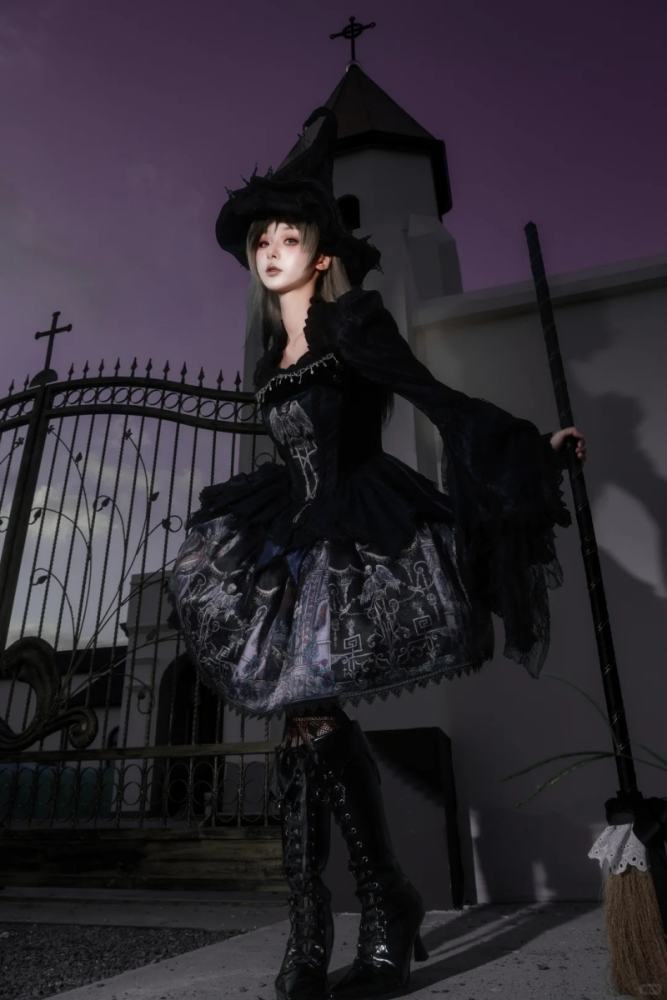 Hyq Rose Church Gothic Lolita Top Skirt and Witch Hat