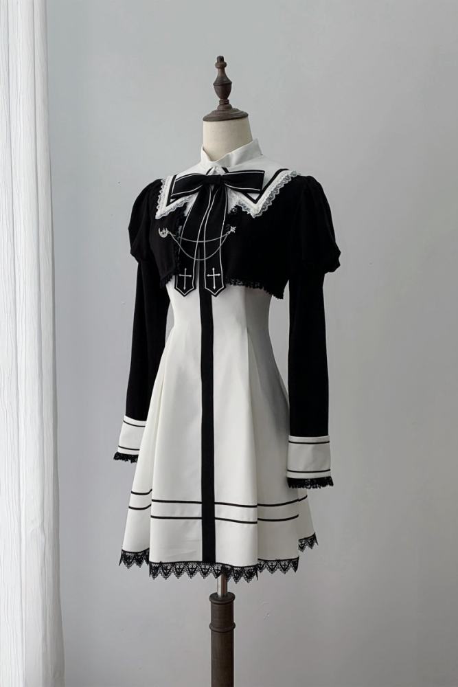 Ekomi Black Cross College Style Jirai Kei Dress and Coat