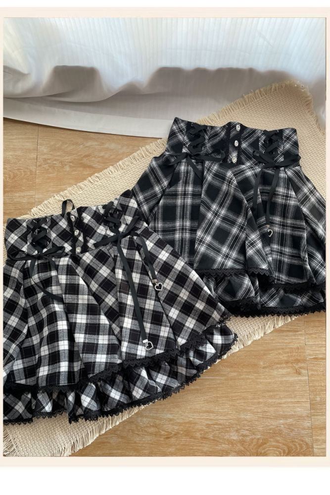 Yoshiki Plaid Lover Plus Size Retro Girly Top and Skirt