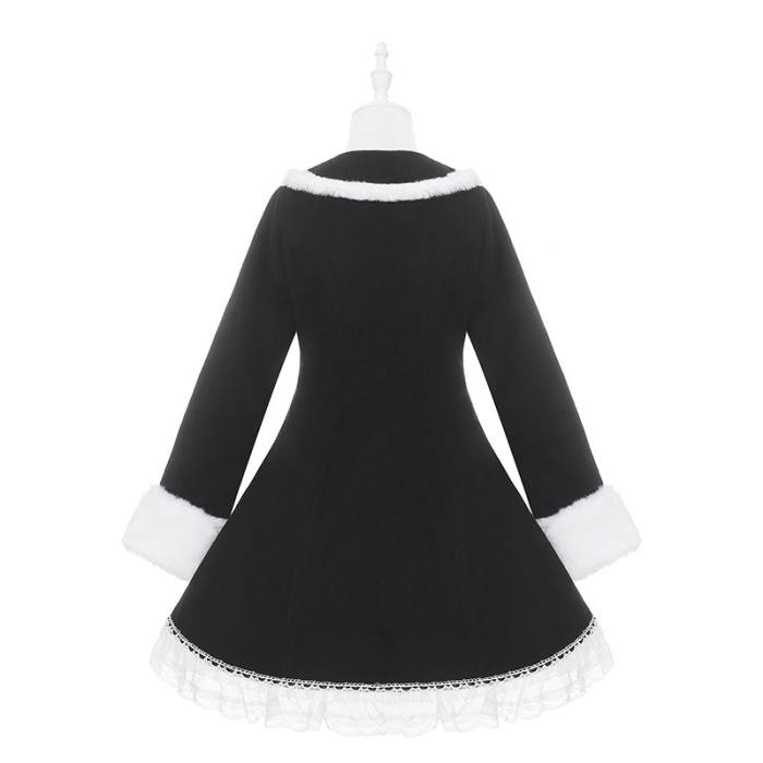 Puppet Bombs Snow Letter Sweet Pink and Black Long Coat