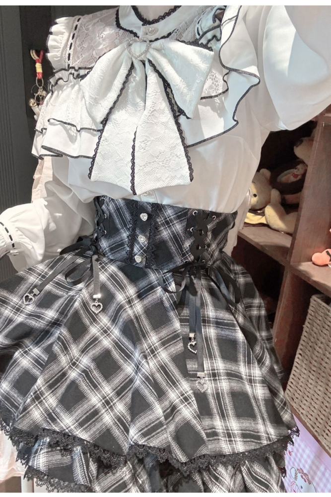 Yoshiki Plaid Lover Plus Size Retro Girly Top and Skirt