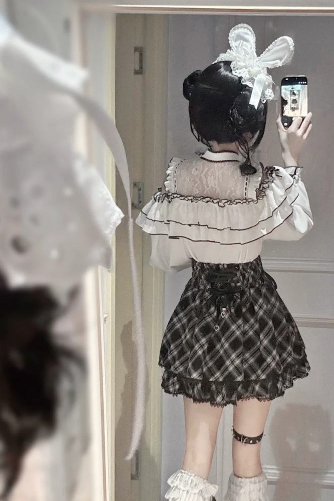 Yoshiki Plaid Lover Plus Size Retro Girly Top and Skirt