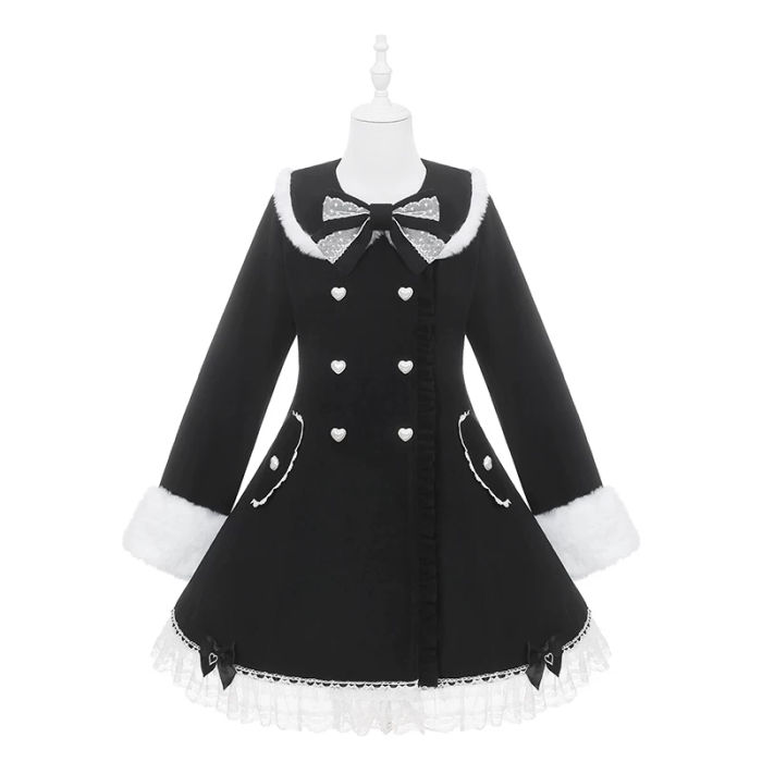 Puppet Bombs Snow Letter Sweet Pink and Black Long Coat