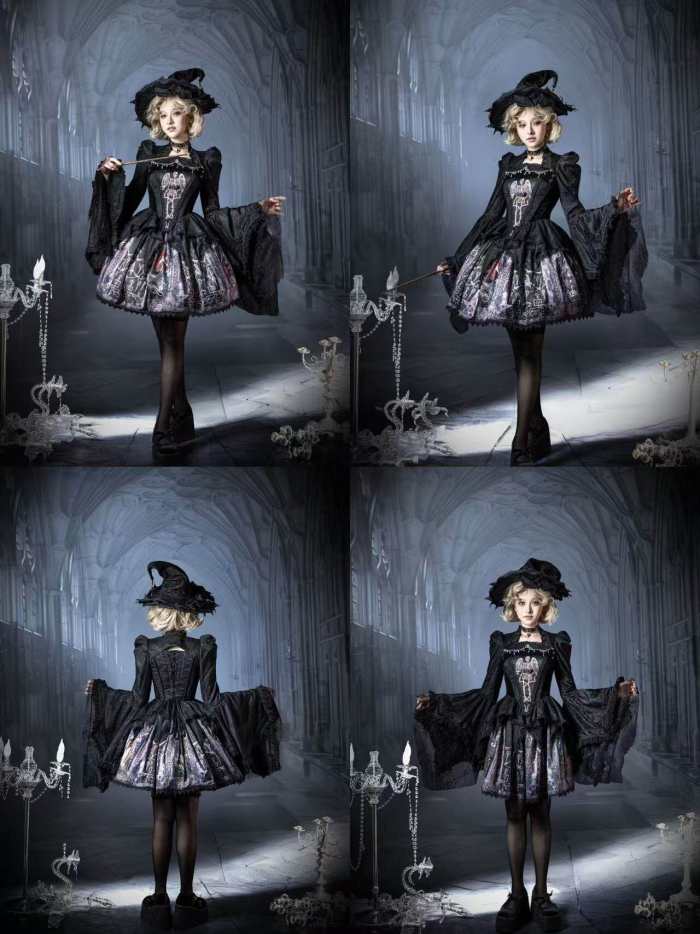 Hyq Rose Church Gothic Lolita Top Skirt and Witch Hat