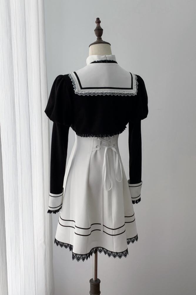 Ekomi Black Cross College Style Jirai Kei Dress and Coat