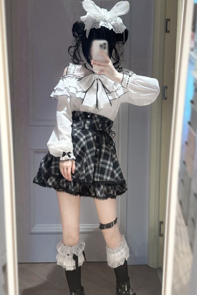 Yoshiki Plaid Lover Plus Size Retro Girly Top and Skirt