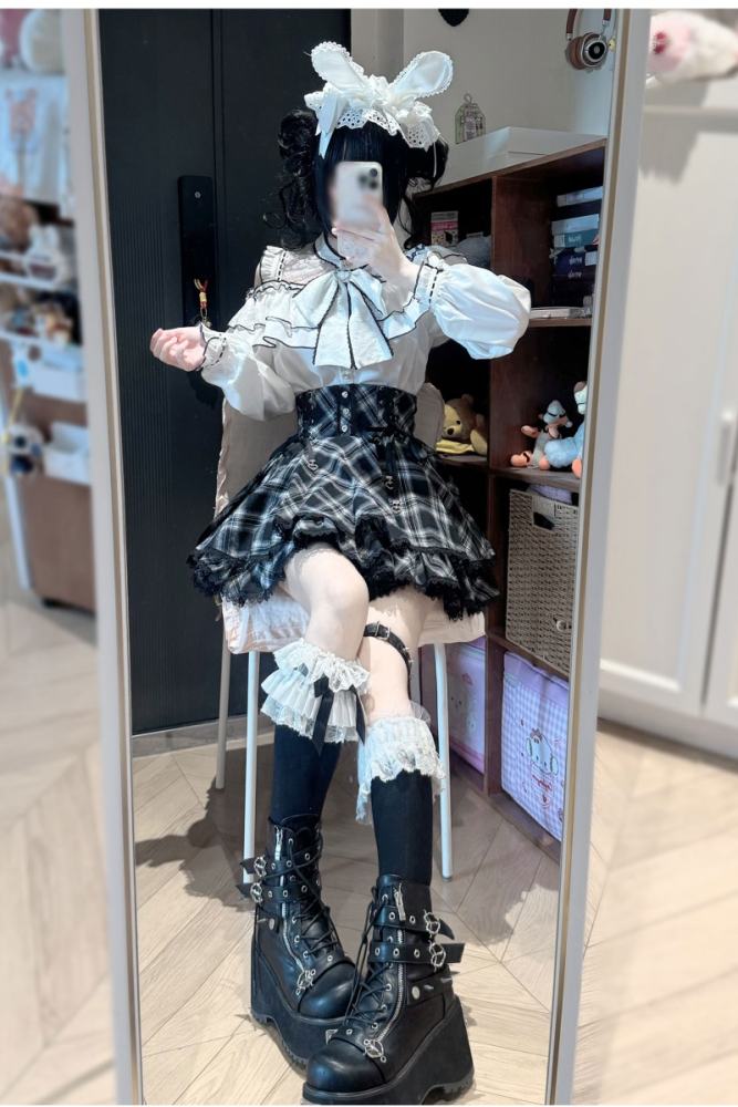 Yoshiki Plaid Lover Plus Size Retro Girly Top and Skirt