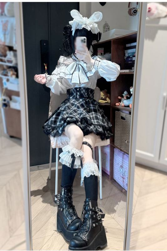 Yoshiki Plaid Lover Plus Size Retro Girly Top and Skirt