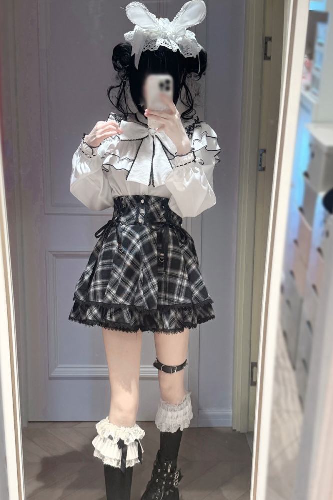 Yoshiki Plaid Lover Plus Size Retro Girly Top and Skirt
