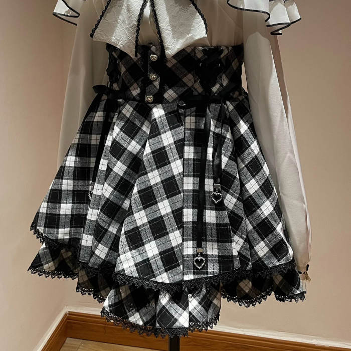 Yoshiki Plaid Lover Plus Size Retro Girly Top and Skirt