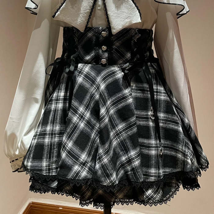 Yoshiki Plaid Lover Plus Size Retro Girly Top and Skirt
