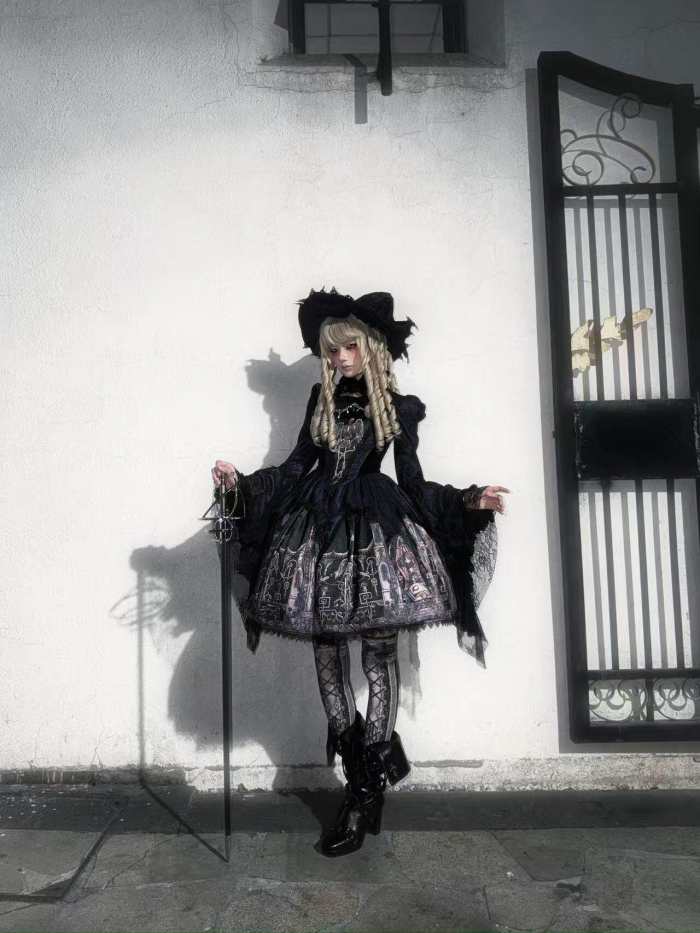 Hyq Rose Church Gothic Lolita Top Skirt and Witch Hat