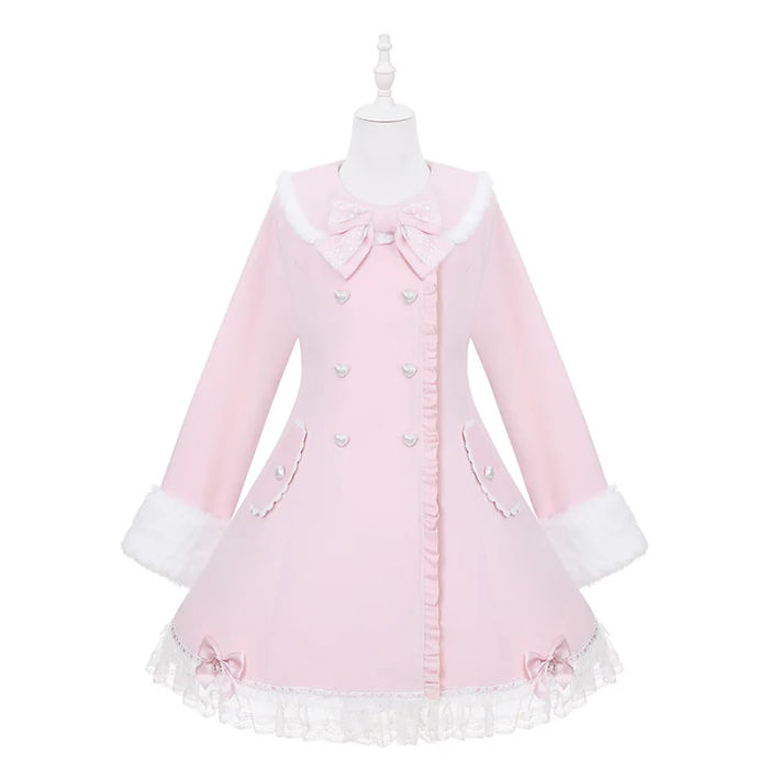 Puppet Bombs Snow Letter Sweet Pink and Black Long Coat