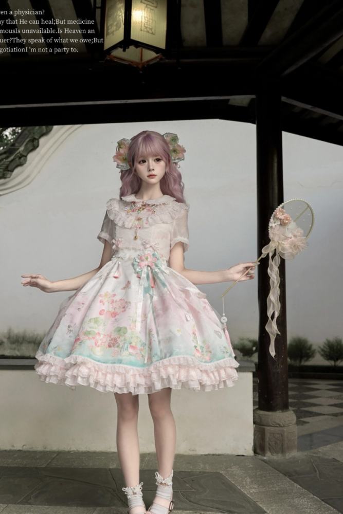 Chill Lotus Song Hanfu Qi Lolita JSK and Headdress