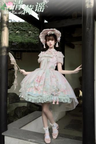 Chill Lotus Song Hanfu Qi Lolita JSK and Headdress