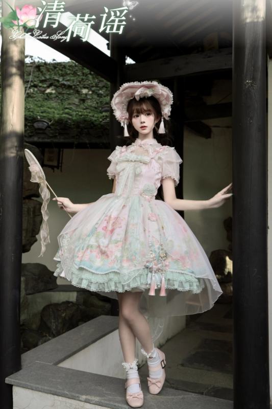 Chill Lotus Song Hanfu Qi Lolita JSK and Headdress