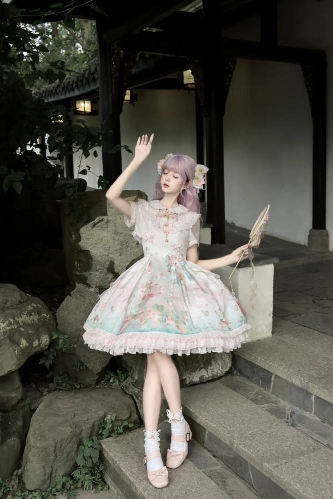 Chill Lotus Song Hanfu Qi Lolita JSK and Headdress