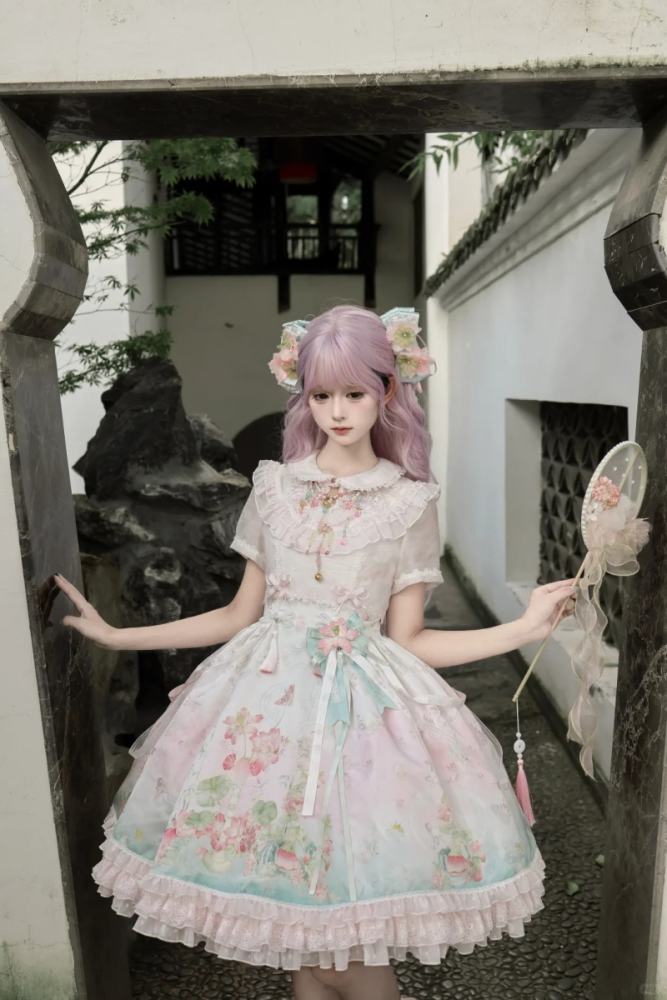 Chill Lotus Song Hanfu Qi Lolita JSK and Headdress