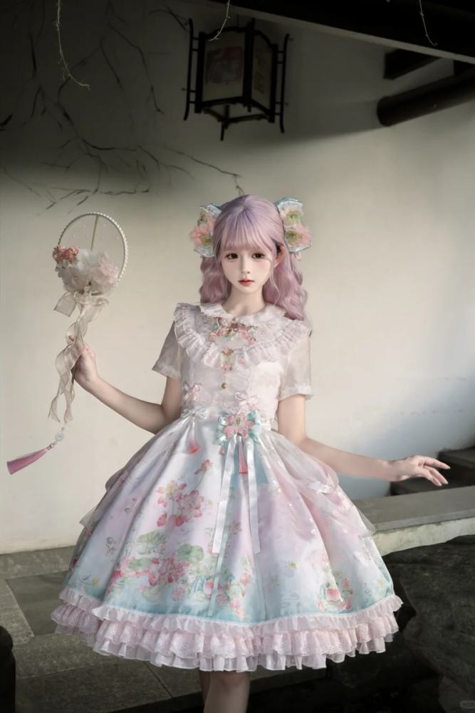 Chill Lotus Song Hanfu Qi Lolita JSK and Headdress