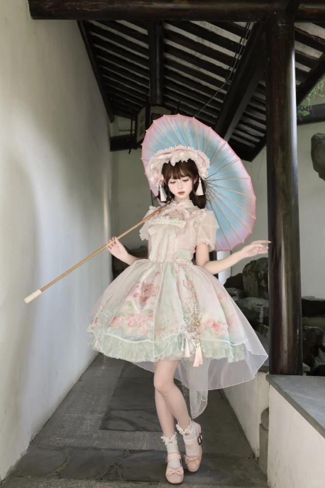 Chill Lotus Song Hanfu Qi Lolita JSK and Headdress