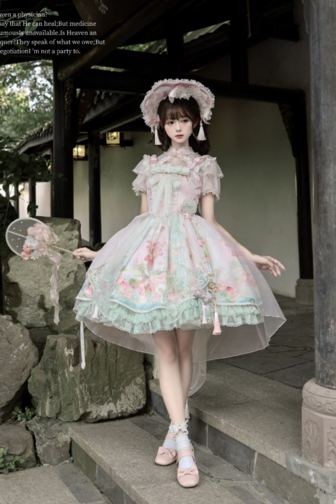 Chill Lotus Song Hanfu Qi Lolita JSK and Headdress