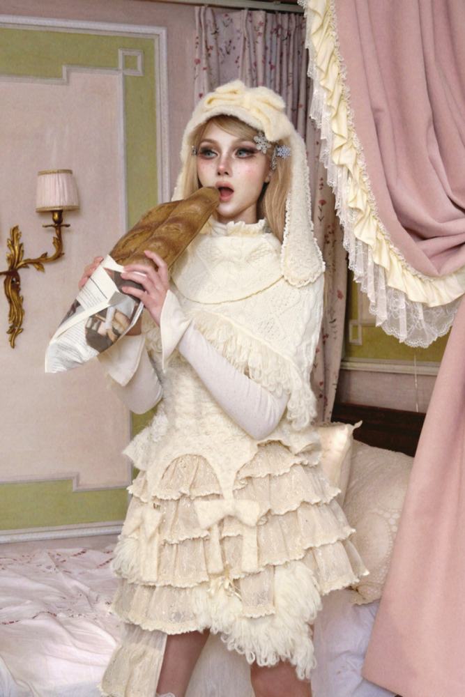 Blood Supply Slavic Beauty Retro Girly Coat Cape and Rabbit Ears Hat