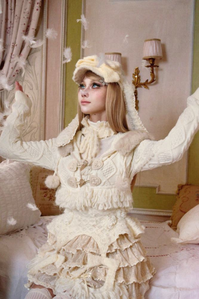 Blood Supply Slavic Beauty Retro Girly Coat Cape and Rabbit Ears Hat