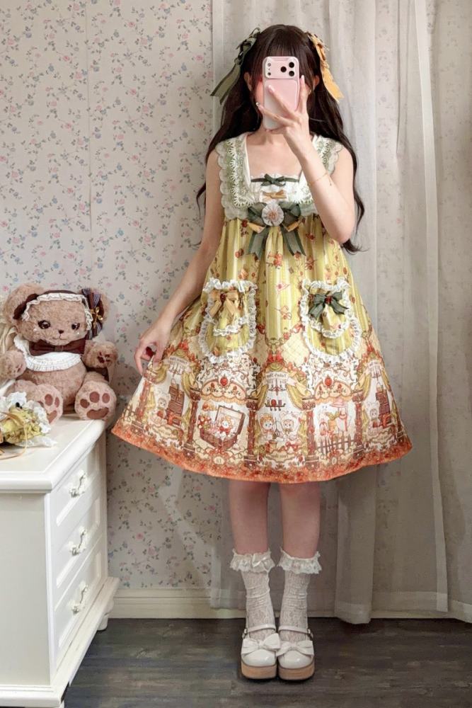 Alice Girl Bears Tailor Shop Prints Lolita JSK and OP
