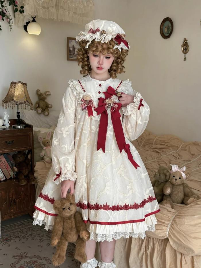 Starry Cream Lane Antique Bear Choco Lolita Headdress Bag and Badge