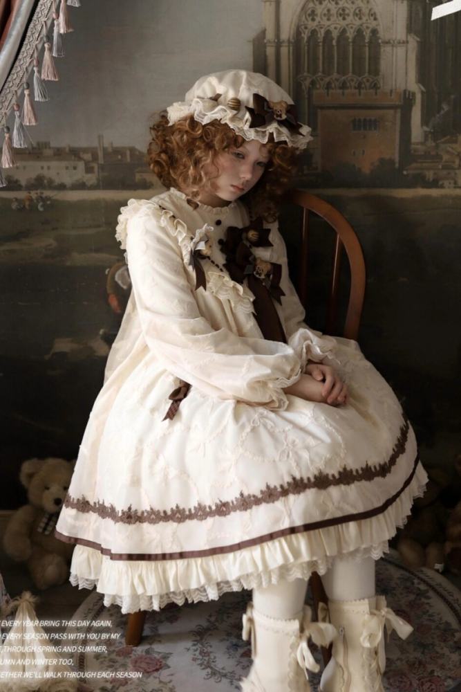 Starry Cream Lane Antique Bear Choco Doll Lolita OP JSK and Top