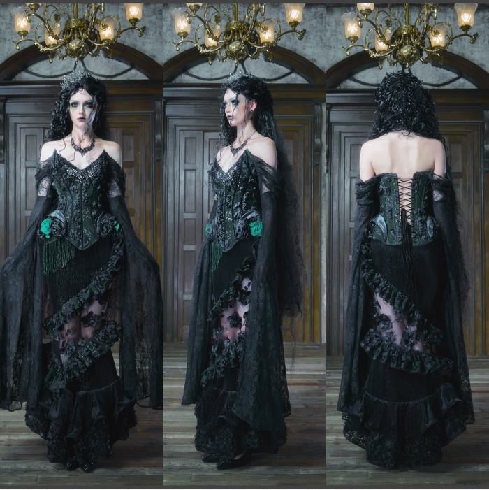 Blood Supply Emerald Night Gothic Halloween Corset Skirt and Bolero